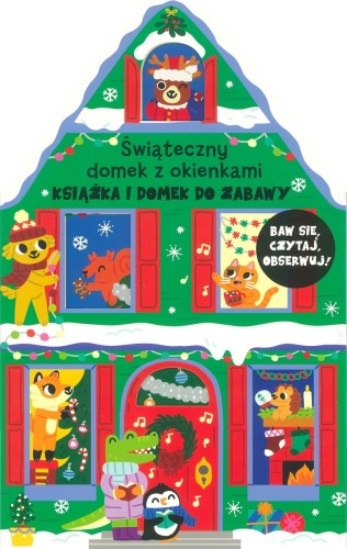 Książka i domek do zabawy. Świąteczny domek z okienkami