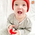 Gryzak logopedyczny Grzybek dla niemowląt na ząbkowanie czerwony i niebieski, RaZbaby