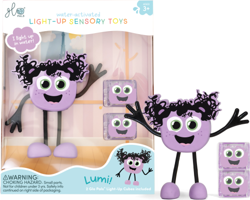 Postać do kąpieli Lumi - zestaw z dwiema kostkami sensorycznymi świecącymi w wodzie  - Glo Pals
