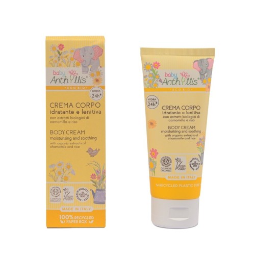 Nawilżająco-łagodzący krem do ciała dla dzieci z ekologicznym rumiankiem i ryżem, 100 ml, Baby Anthyllis