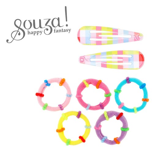 Zestaw tęczowych spinek i gumek do włosów Beryl 7 szt. Souza!